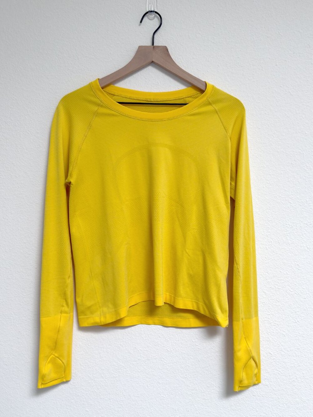 Lululemon Yellow Textured Long Sleeve Top with Thumbholes